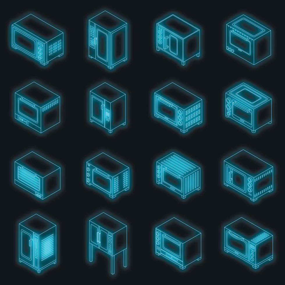 Convection oven icons set vector neon