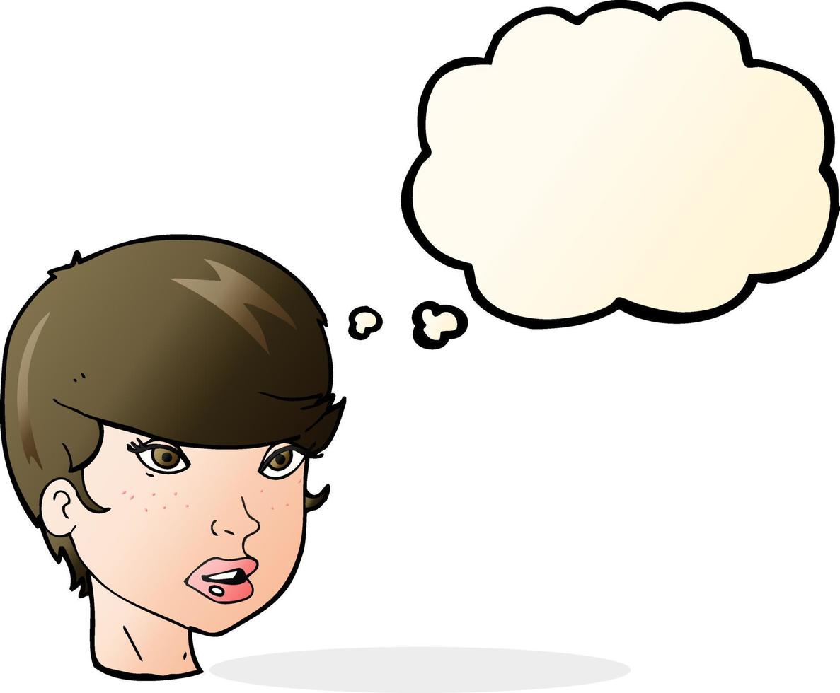 cartoon pretty female face with thought bubble vector