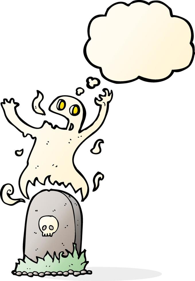 cartoon ghost rising from grave with thought bubble vector