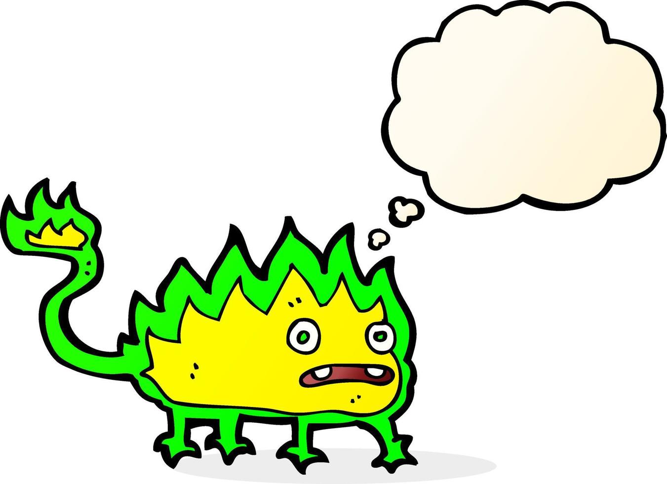 cartoon little fire demon with thought bubble vector