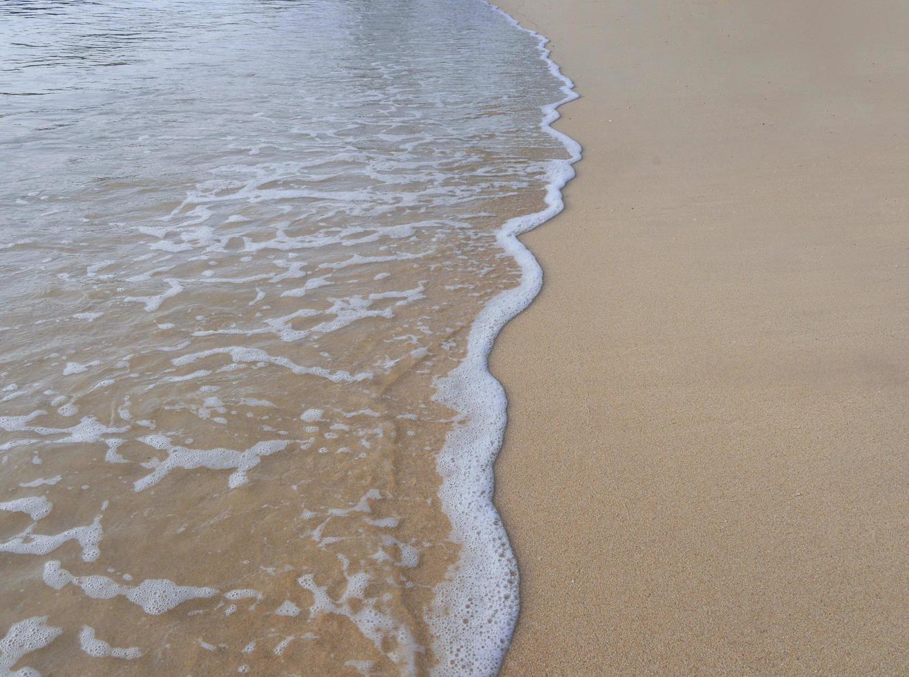 White wave splash on the sand beach for Nature background wallpaper, copy space photo