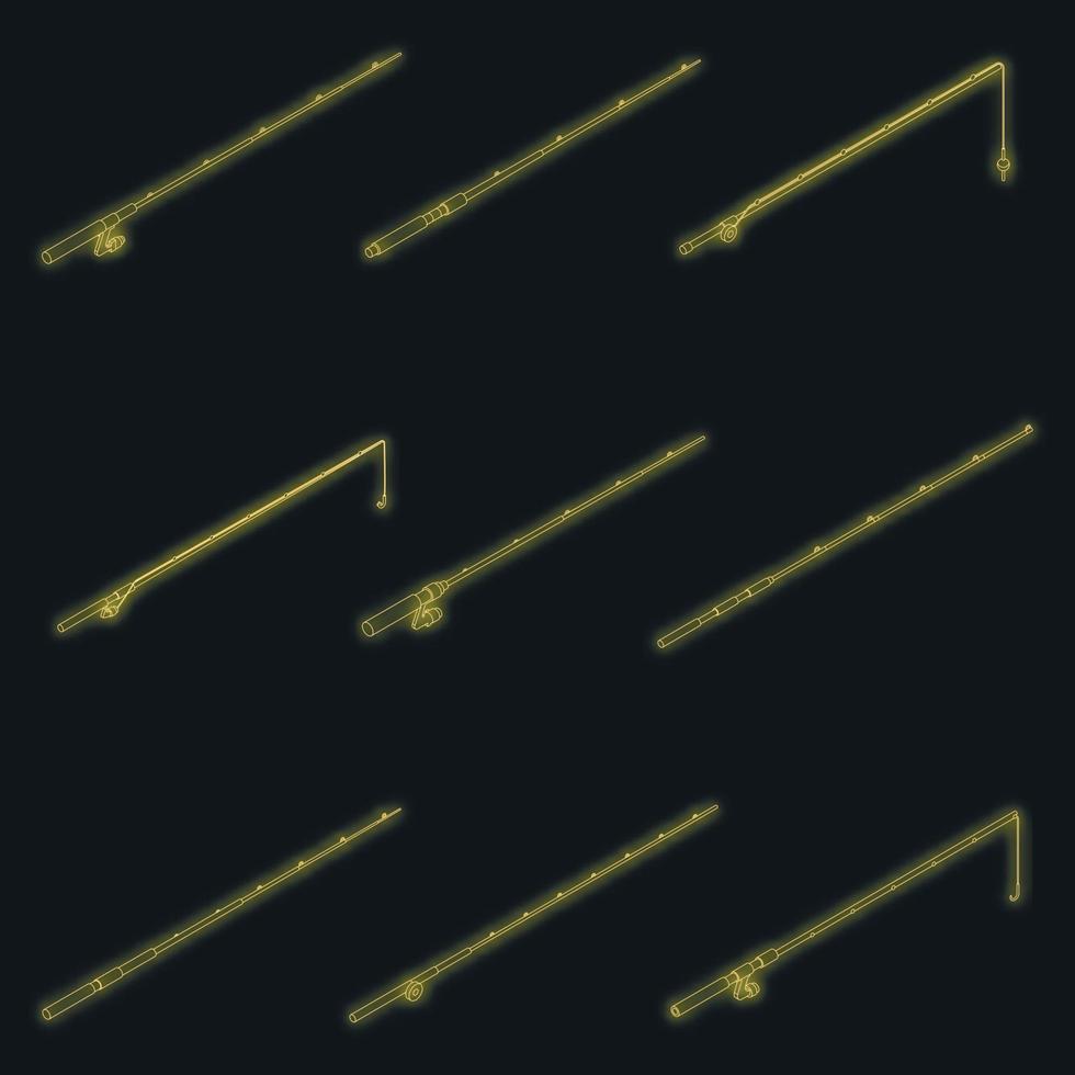 Fishing rod icons set vector neon