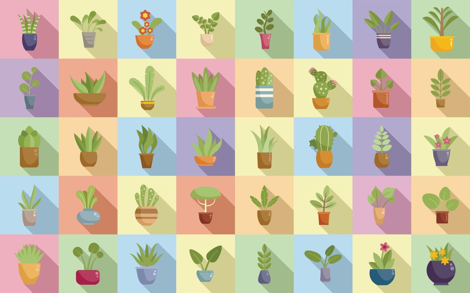 iconos de plantas establecer vector plano. crecimiento de la hoja