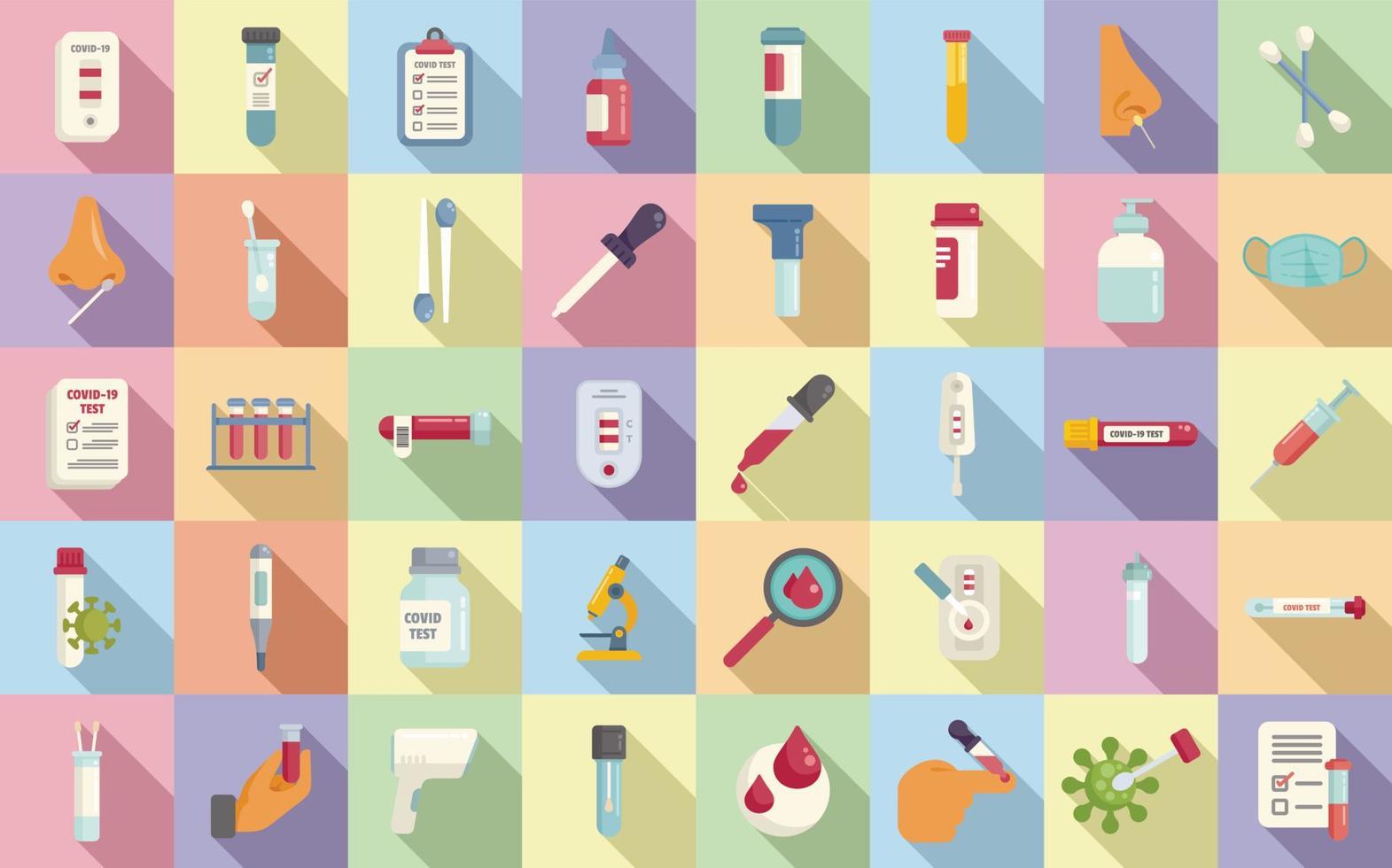 Covid test icons set flat vector. Corona prevention vector