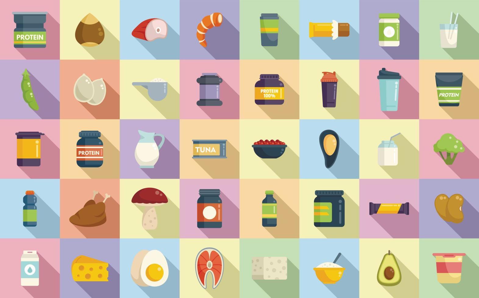 Protein nutrient icons set flat vector. Fat fiber vector