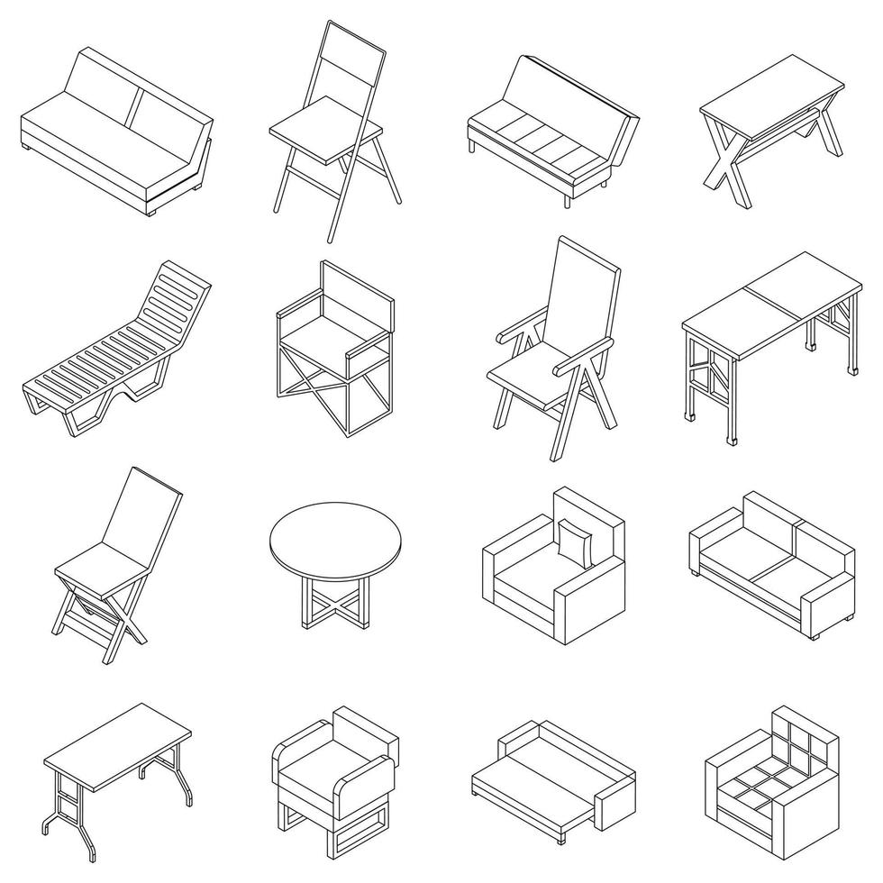 Folding furniture icons set vector outline