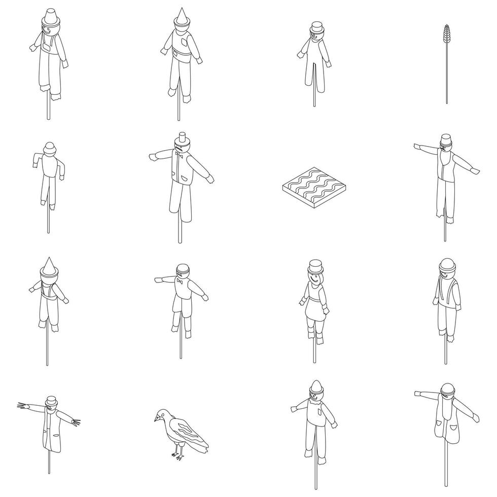 Scarecrow icons set vector outline