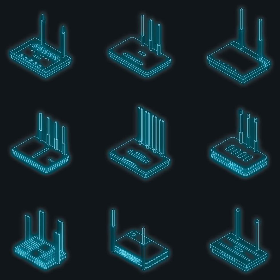 Router icons set vector neon