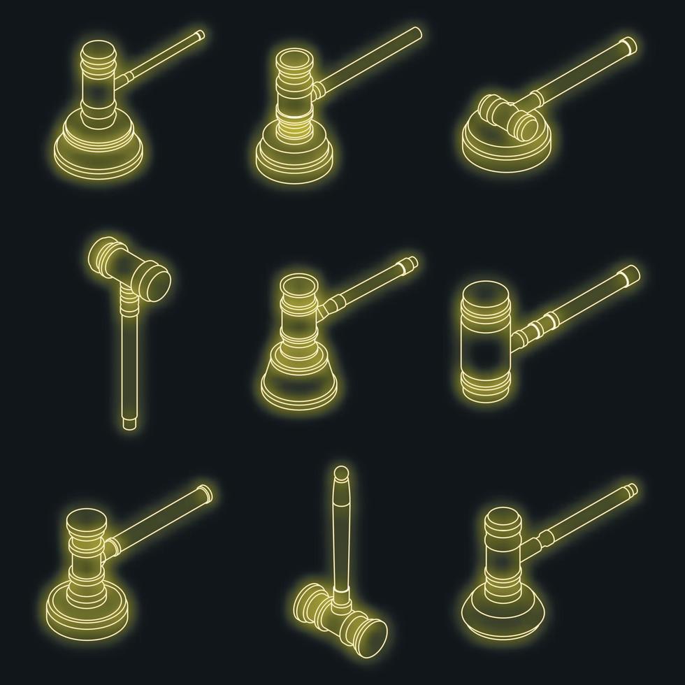 Judge hammer icons set vector neon