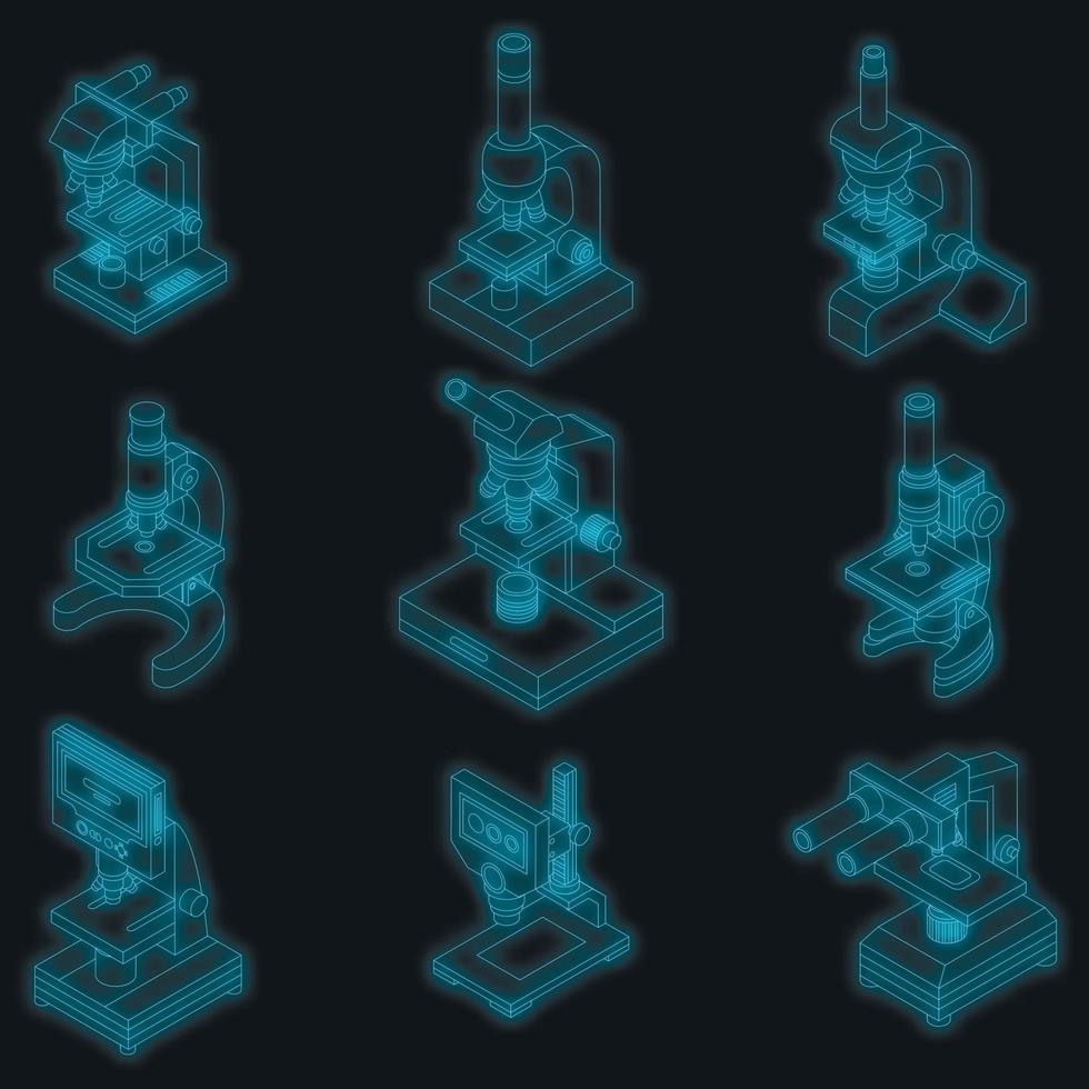 Microscope icon set vector neon