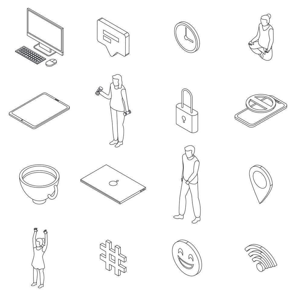 Digital detoxing icons set vector outline