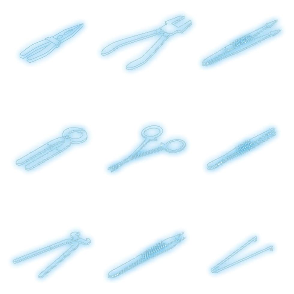 Forceps icons set vector neon