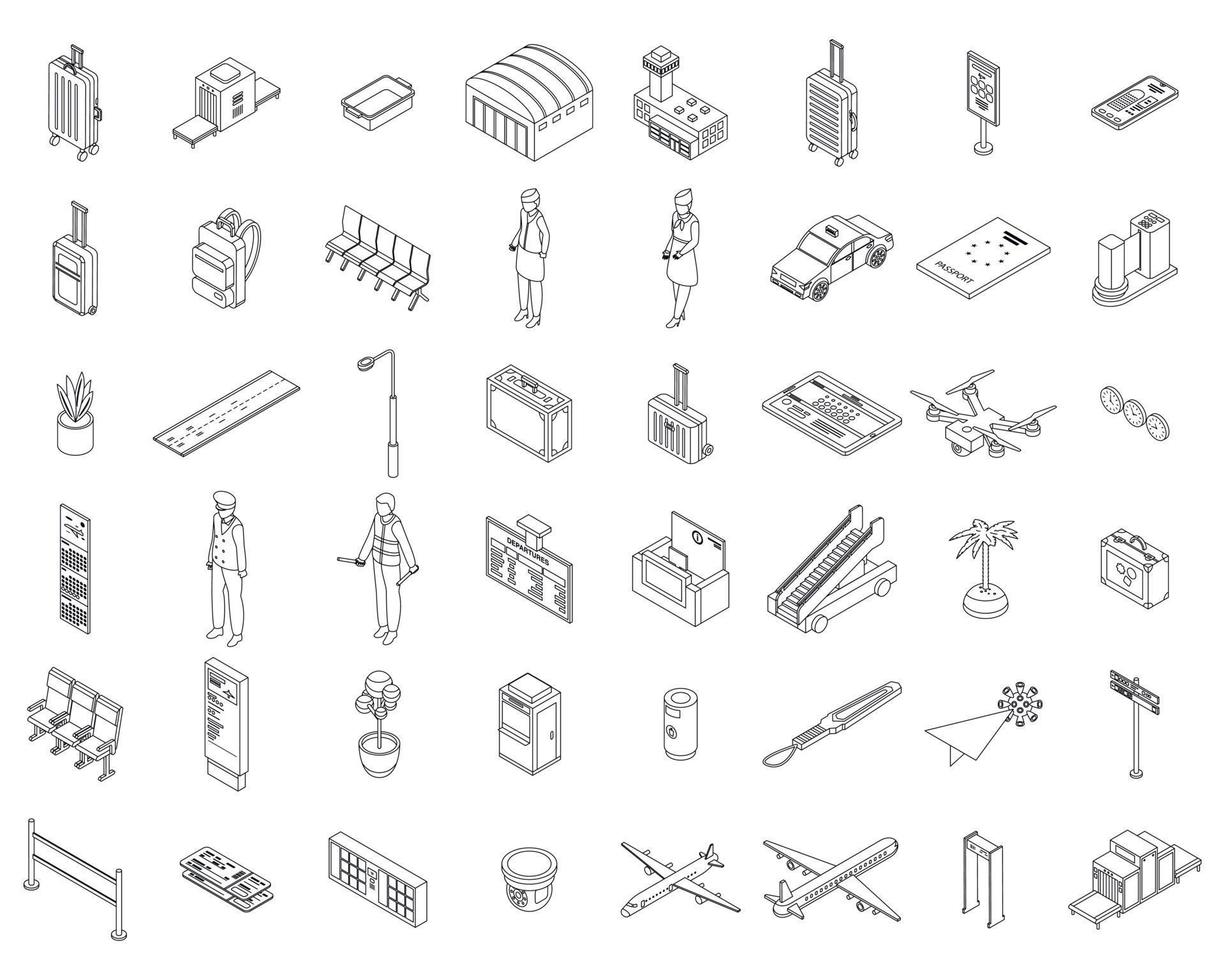 Airlines icons set vector outline