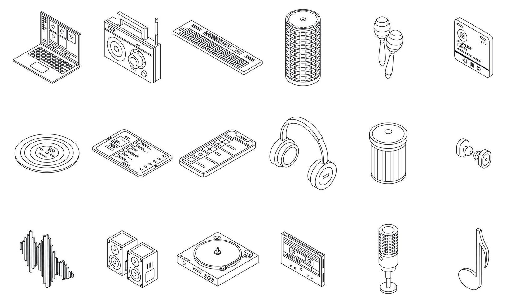 Playlist icons set vector outline
