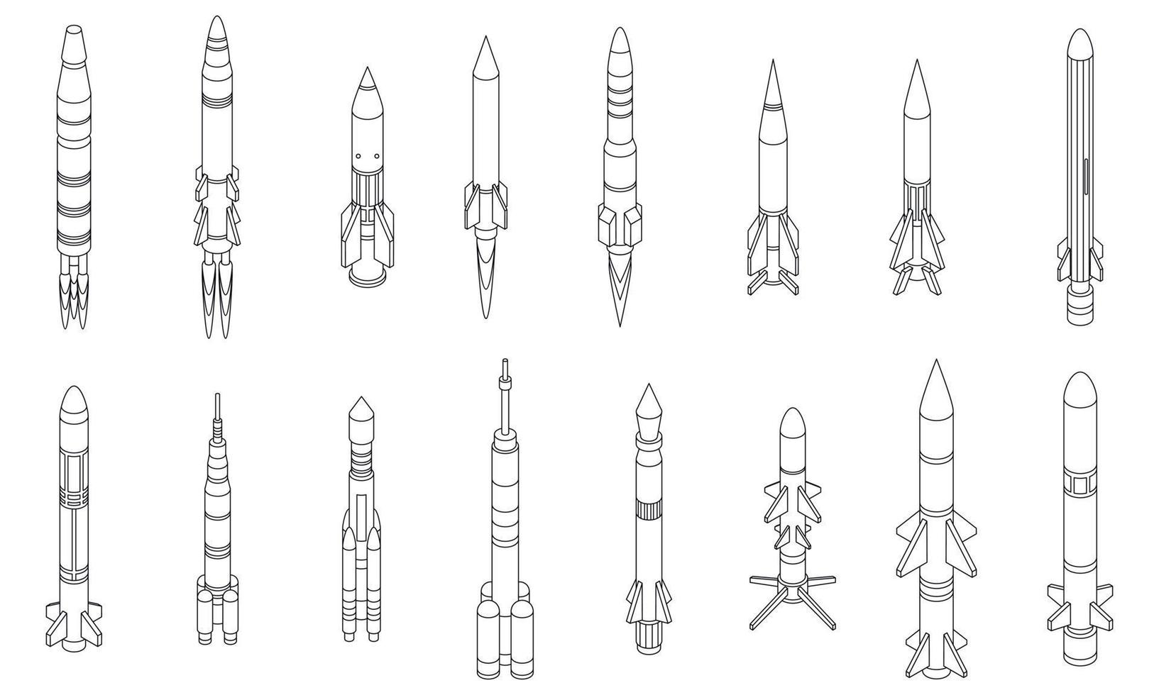 Missile attack icons set vector outline