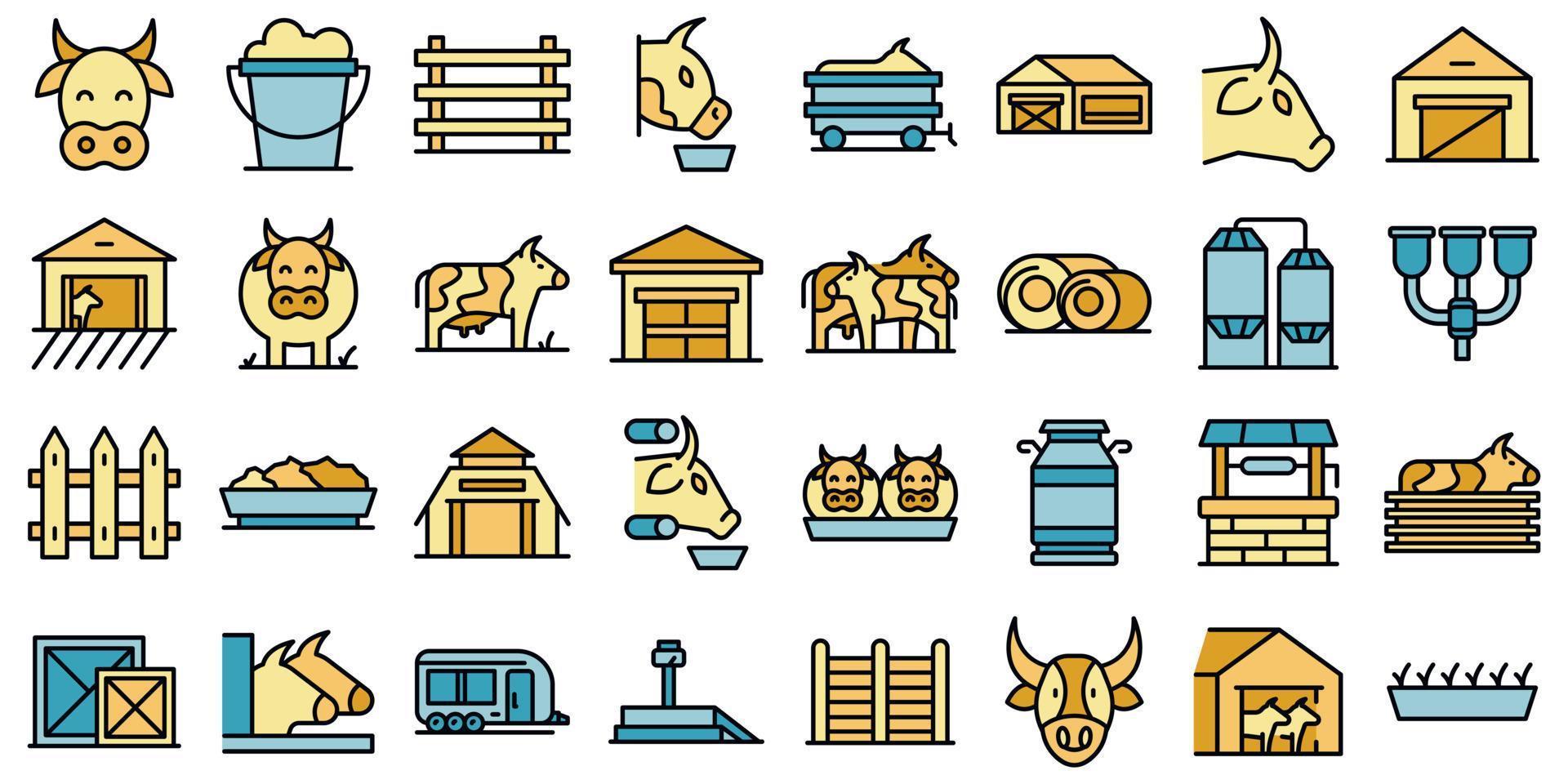 iconos de vacas reproductoras establecer vector plano