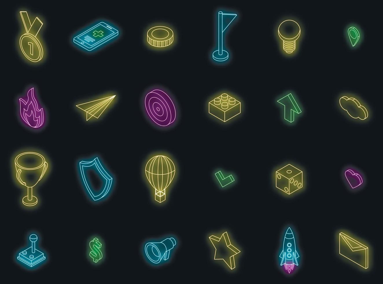 Gamification icons set vector neon