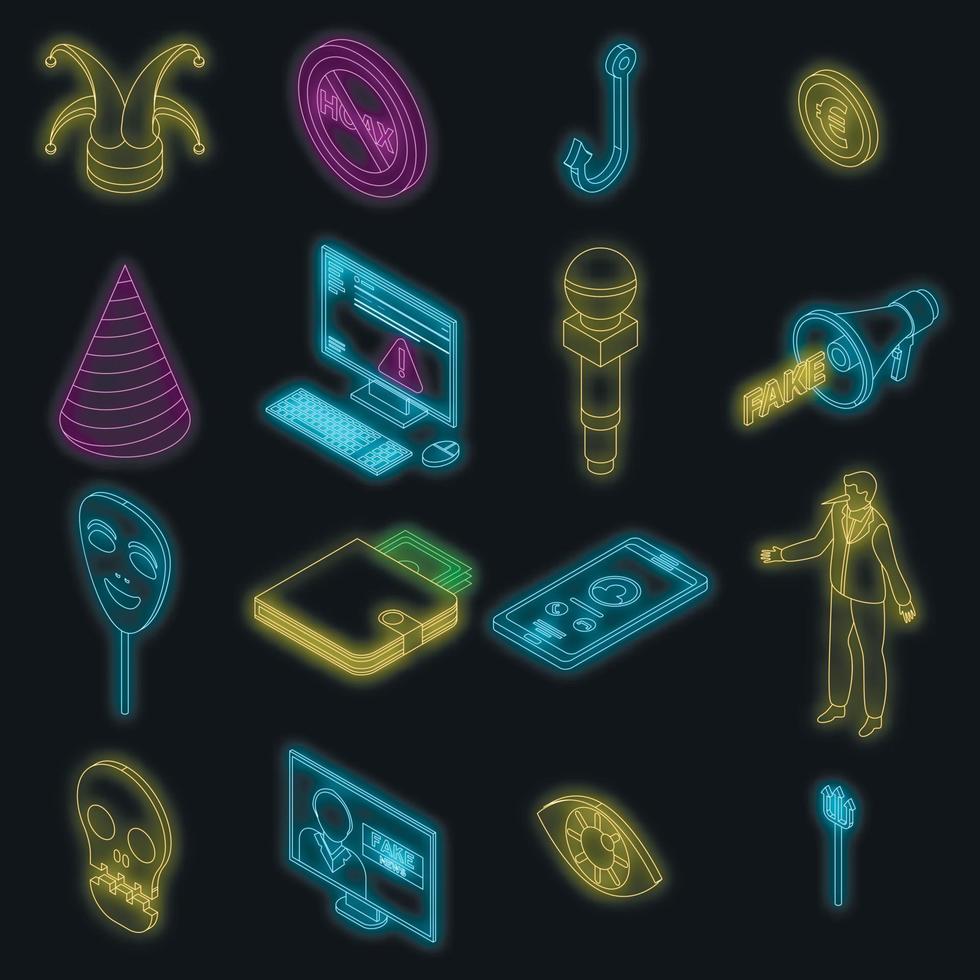 Hoax icons set vector neon
