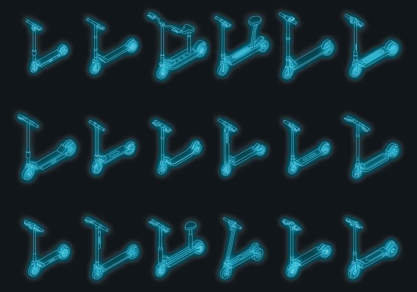 Electric scooter icons set vector neon