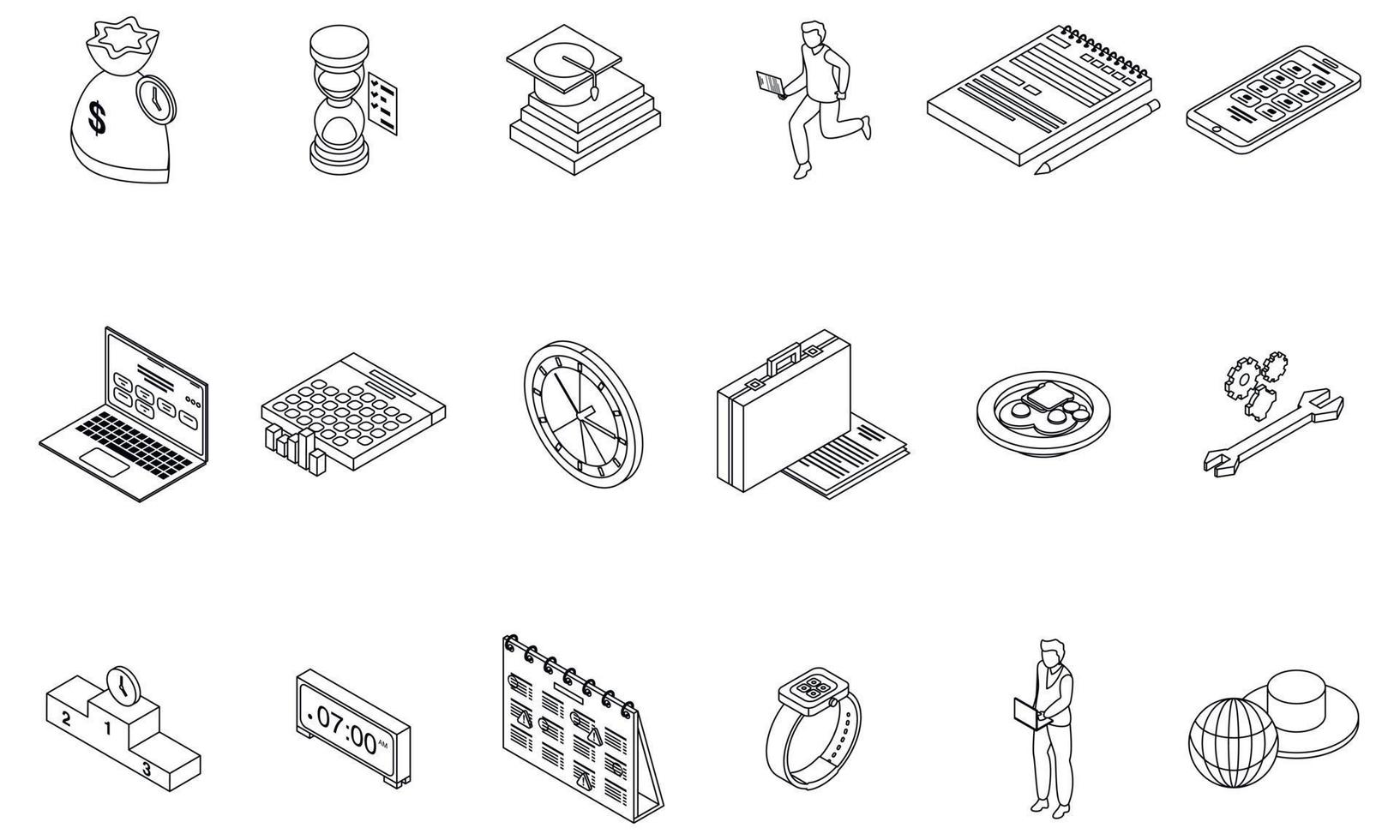 Time management icons set vector outline