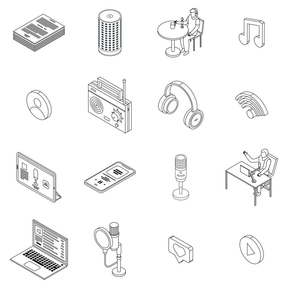 Podcast icons set vector outline