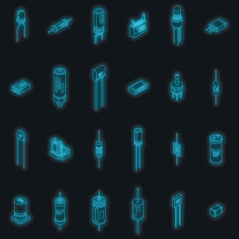 Capacitor icons set vector neon