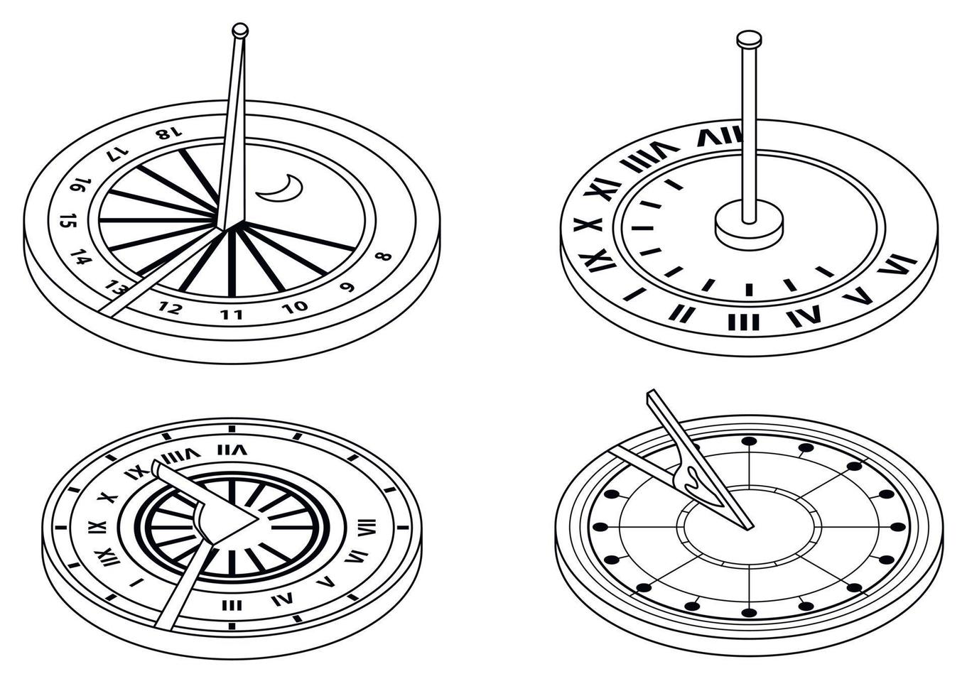 conjunto de iconos de reloj de sol contorno vectorial vector