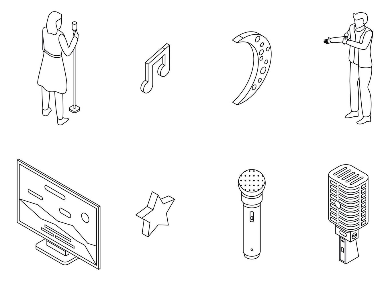 Karaoke icons set vector outline
