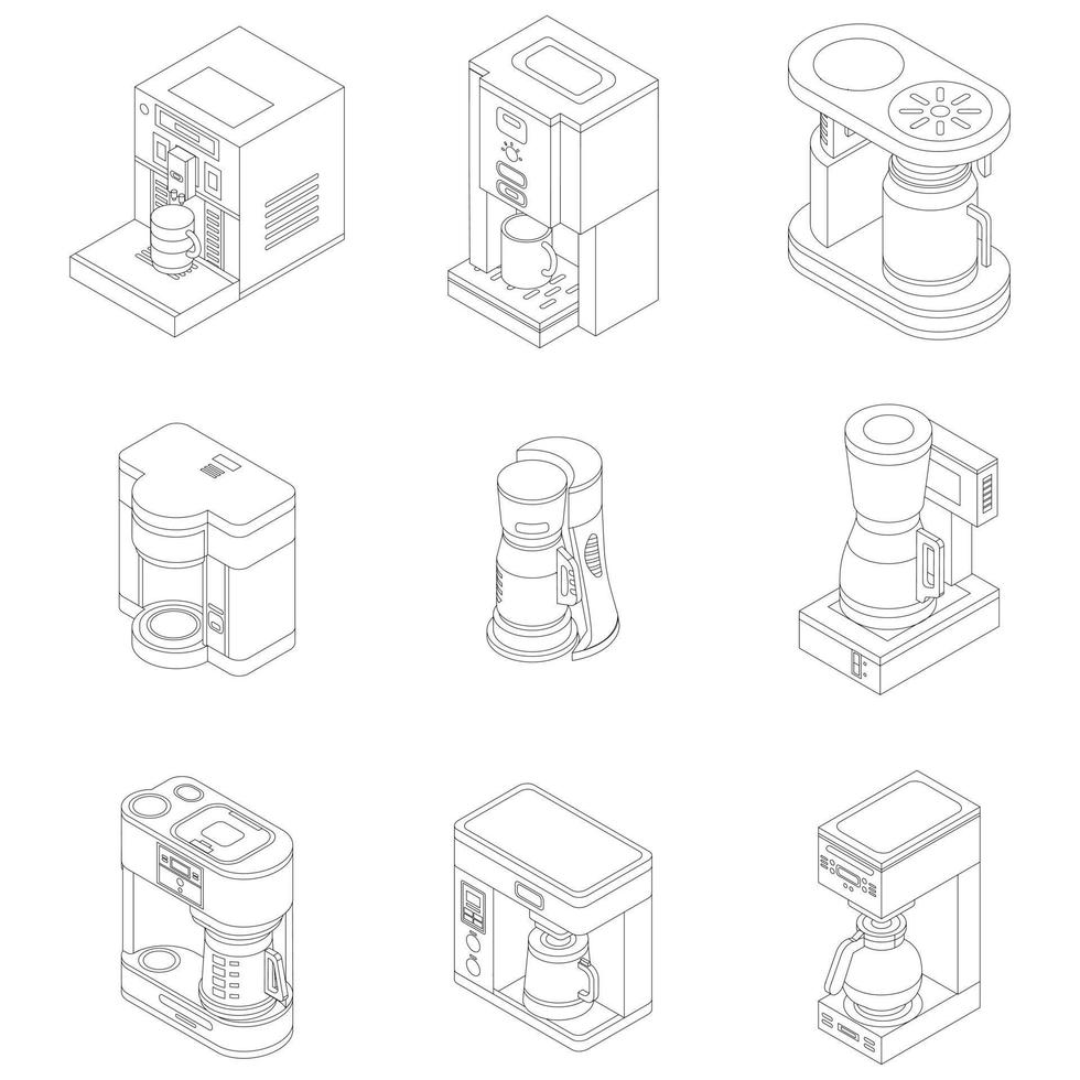 Coffee maker icon set vector outline