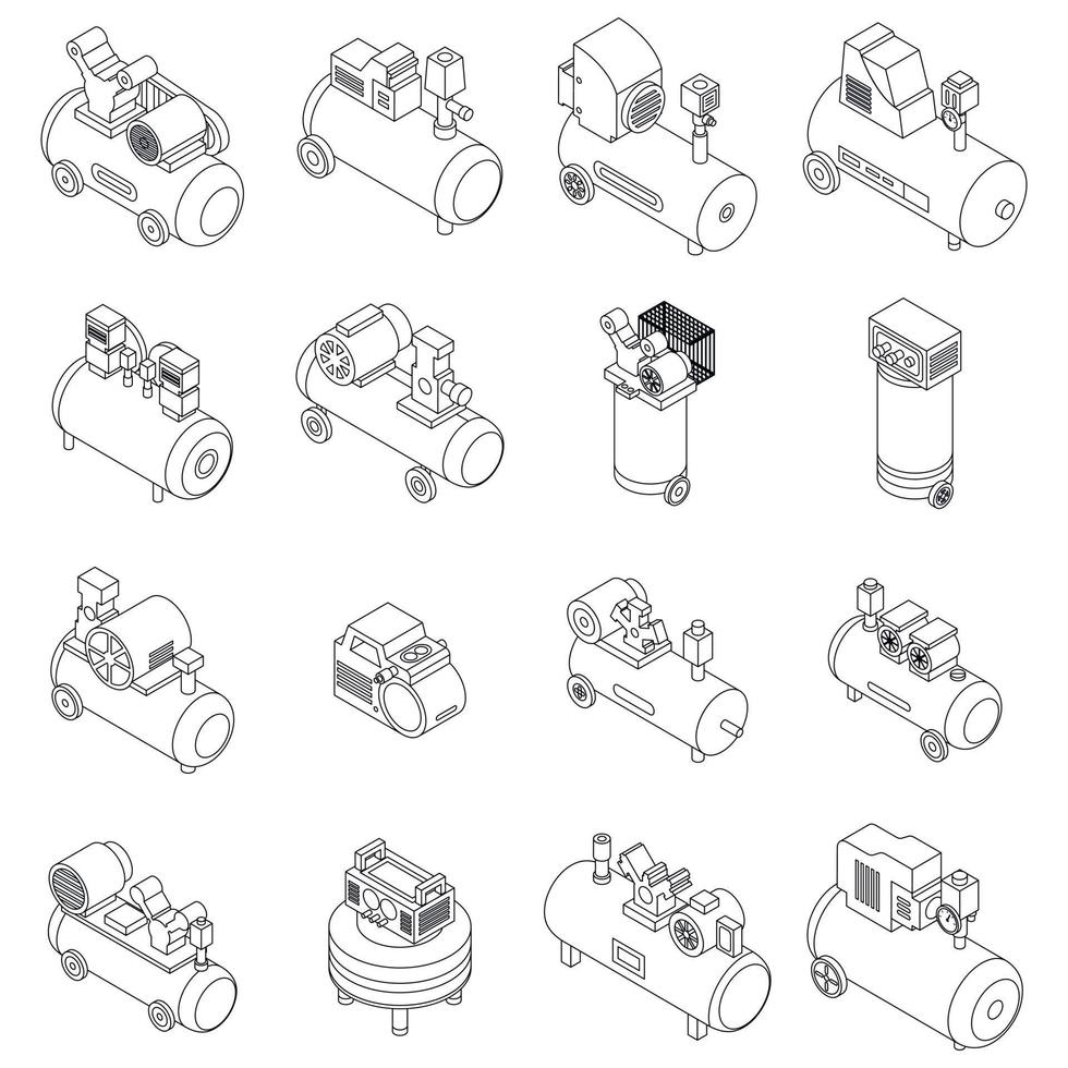 Air compressor icons set vector outline