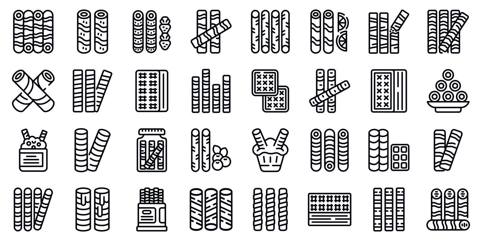 Wafer rolls icons set outline vector. Choco stick vector