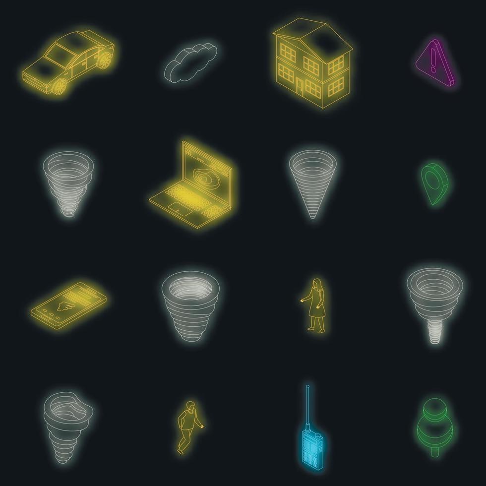 Tornado icons set vector neon