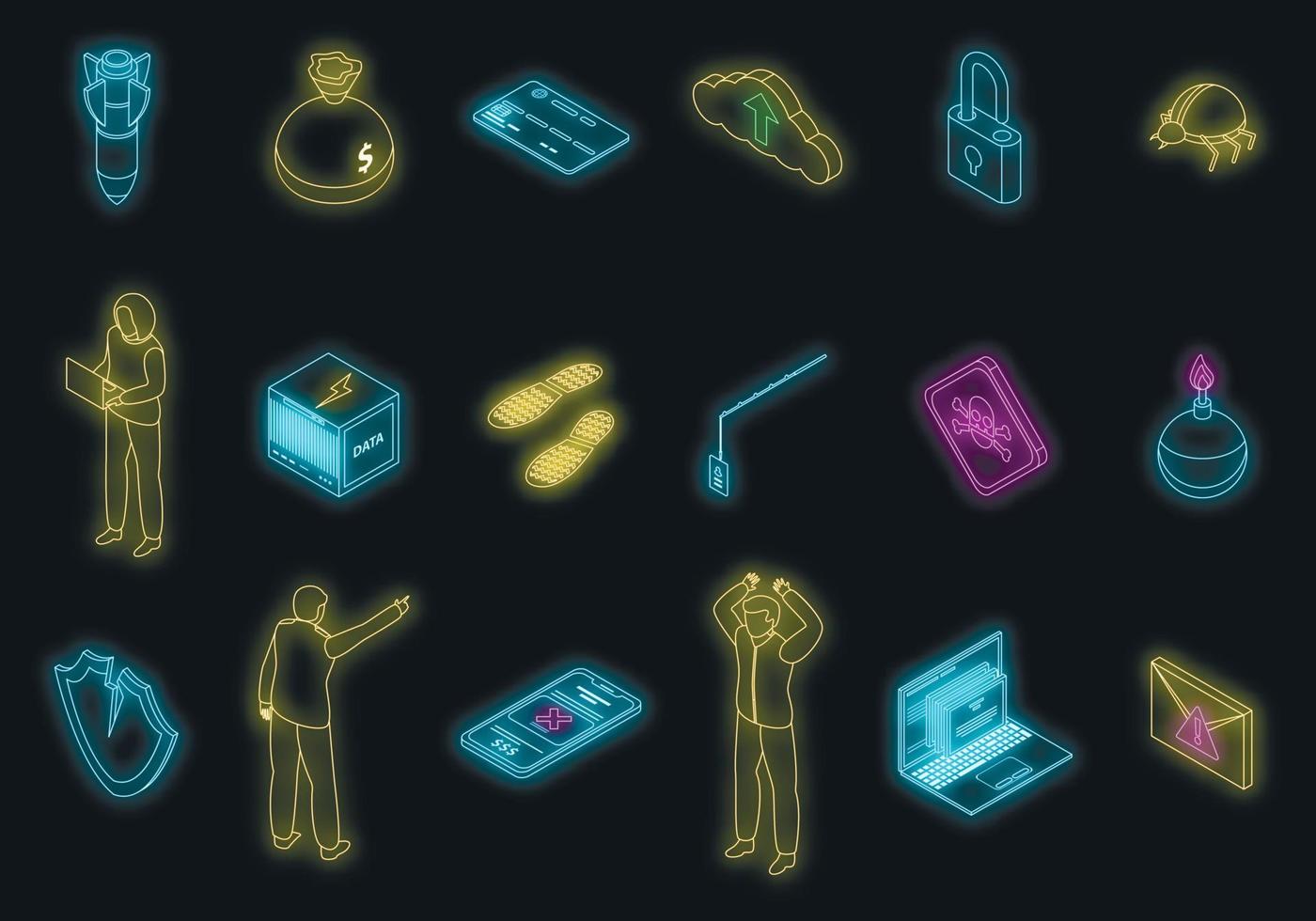 Fraud icons set vector neon