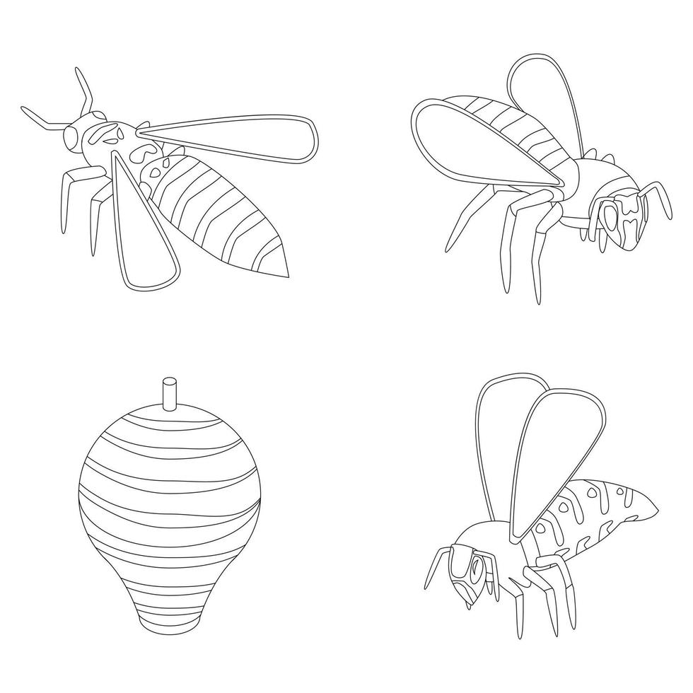 Wasp icons set vector outline