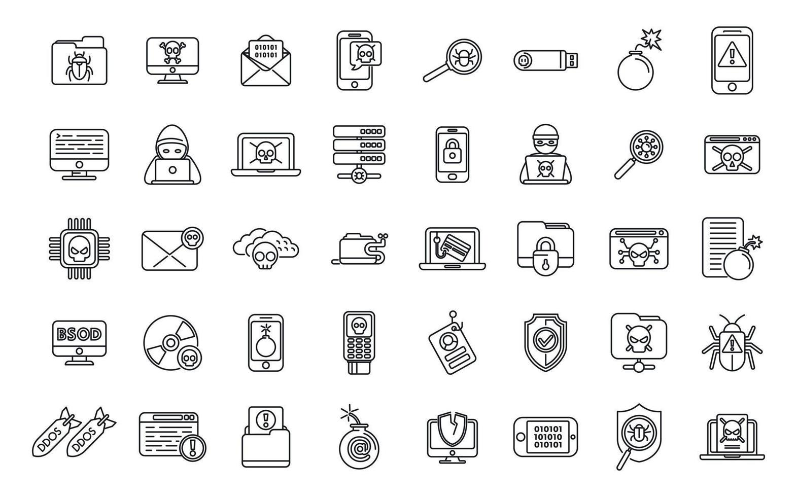 Malware icons set outline vector. Cyber attack vector