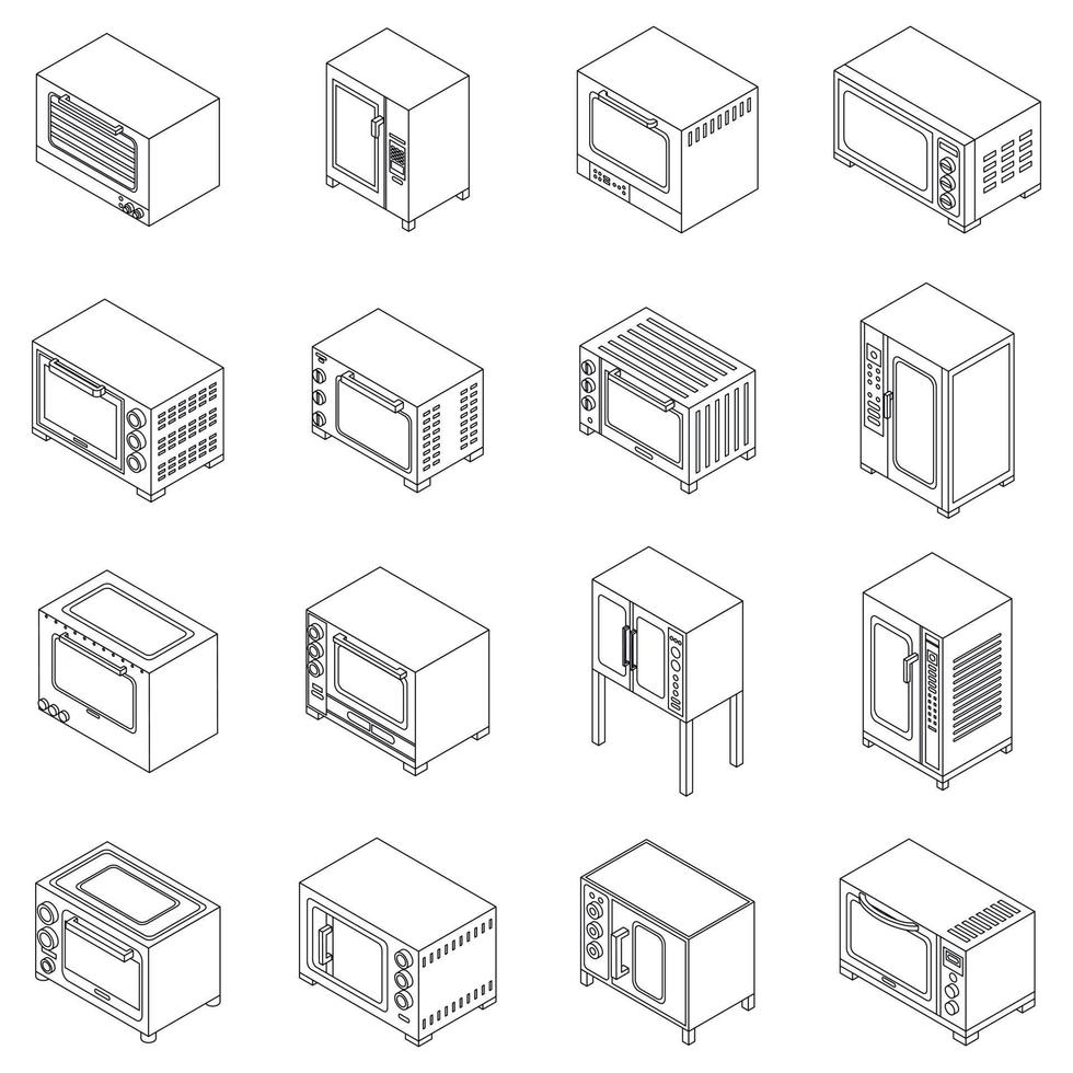 Convection oven icons set vector outline