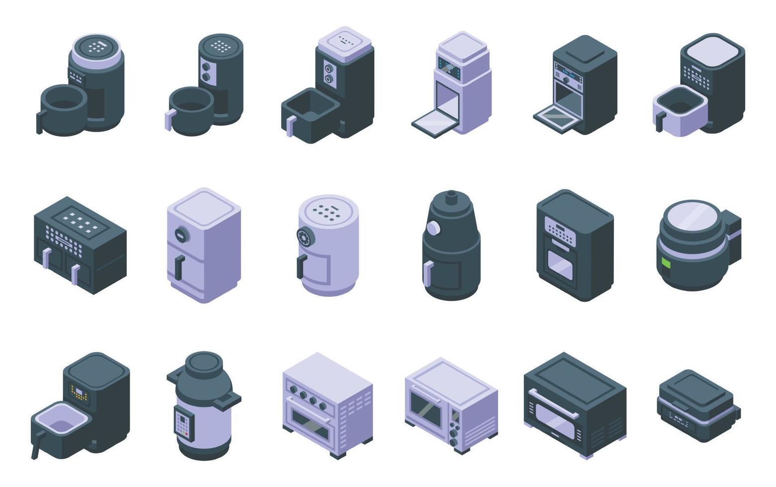 Air fryer icons set isometric vector. Fry bakery vector