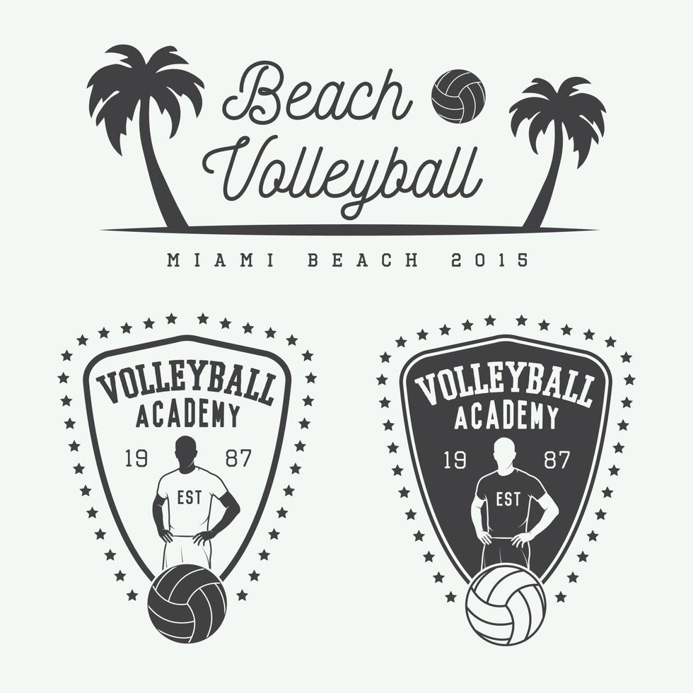 Set of vintage volleyball labels, emblems and logo. Vector illustration