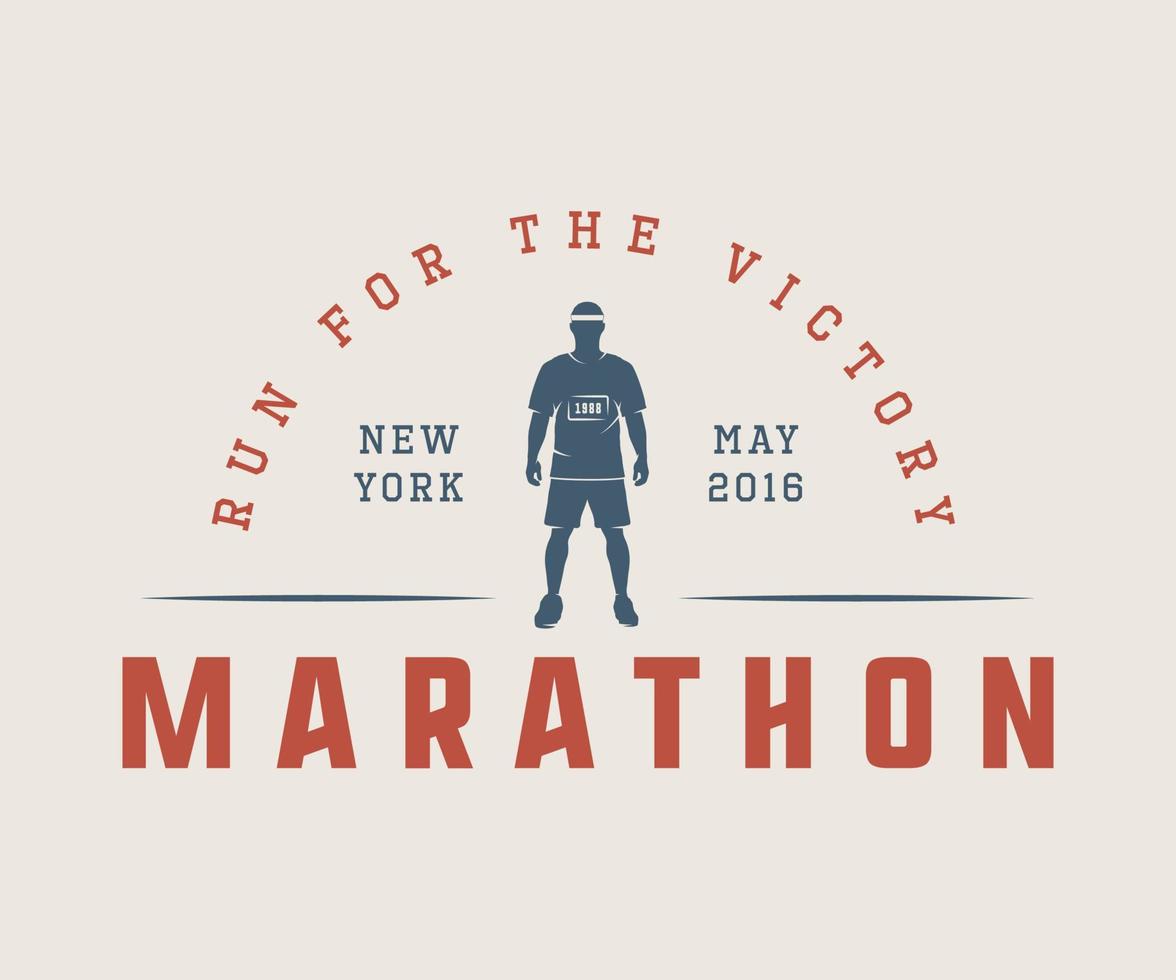 Vintage marathon or run logo, emblem, badge, poster, print or label. Vector Illustration.