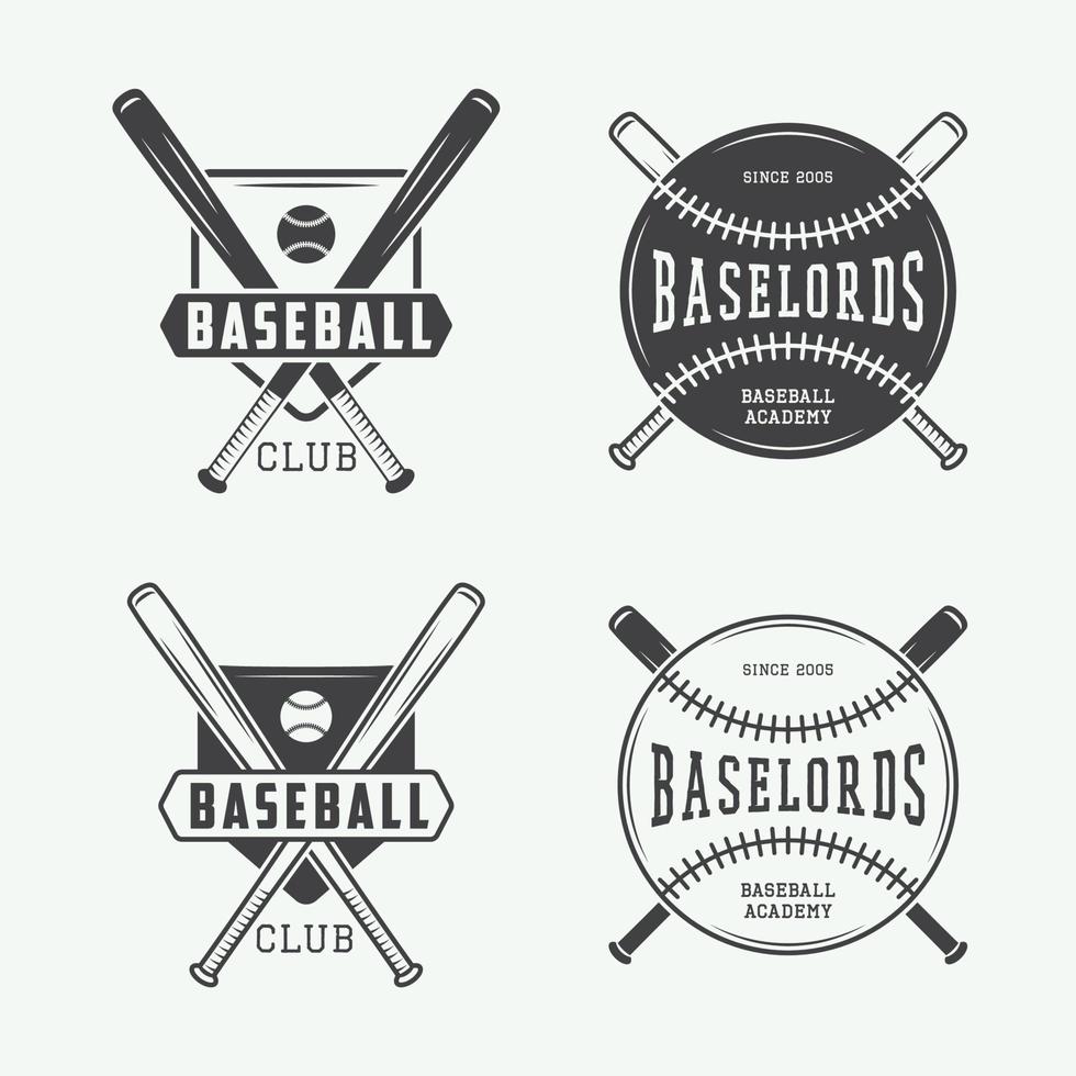 Vintage baseball logos, emblems, badges and design elements. Vector illustration