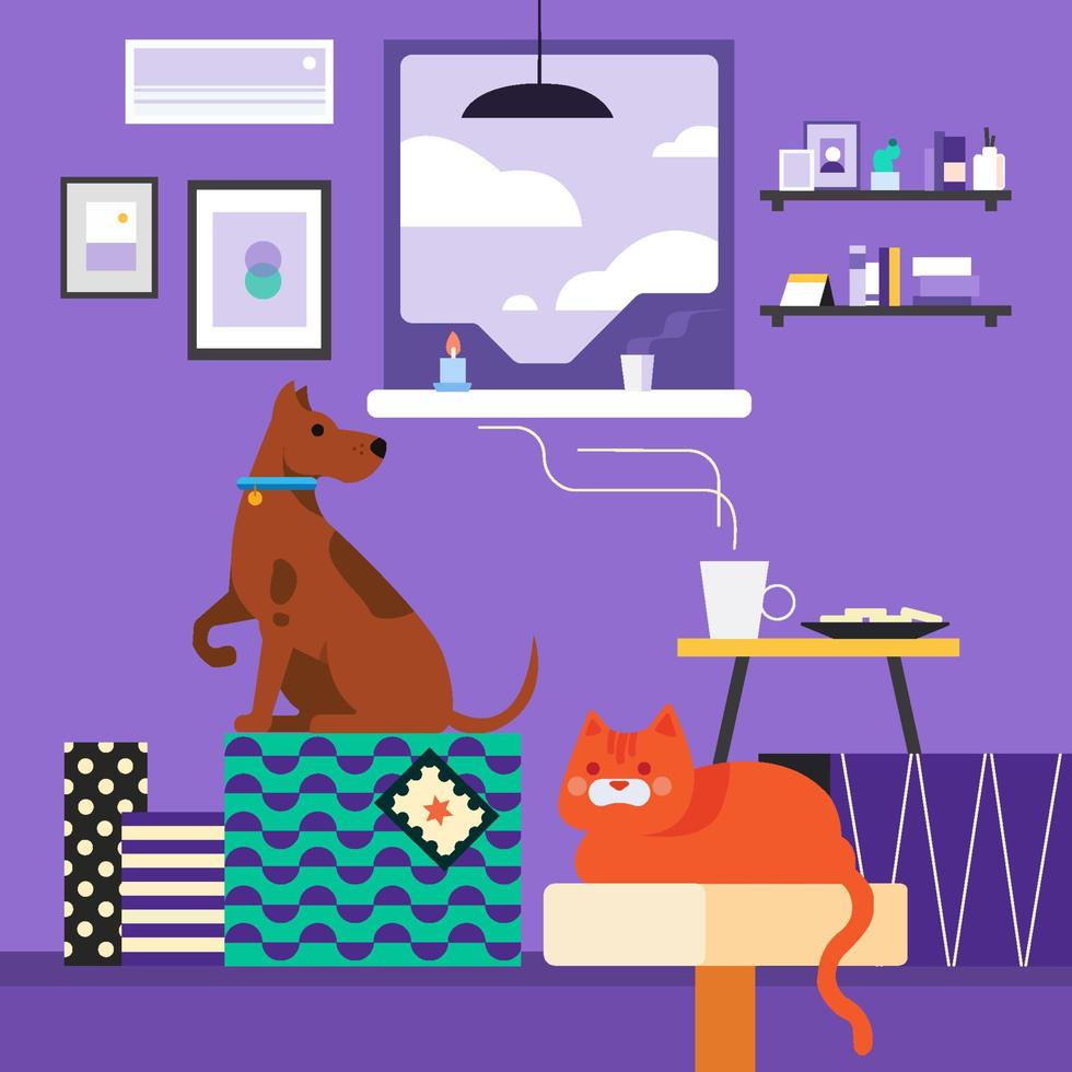 Cat And Dog At Home Concept vector
