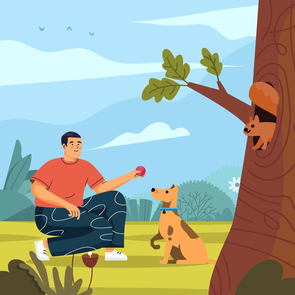 Man Play Ball With His Dog Concept vector