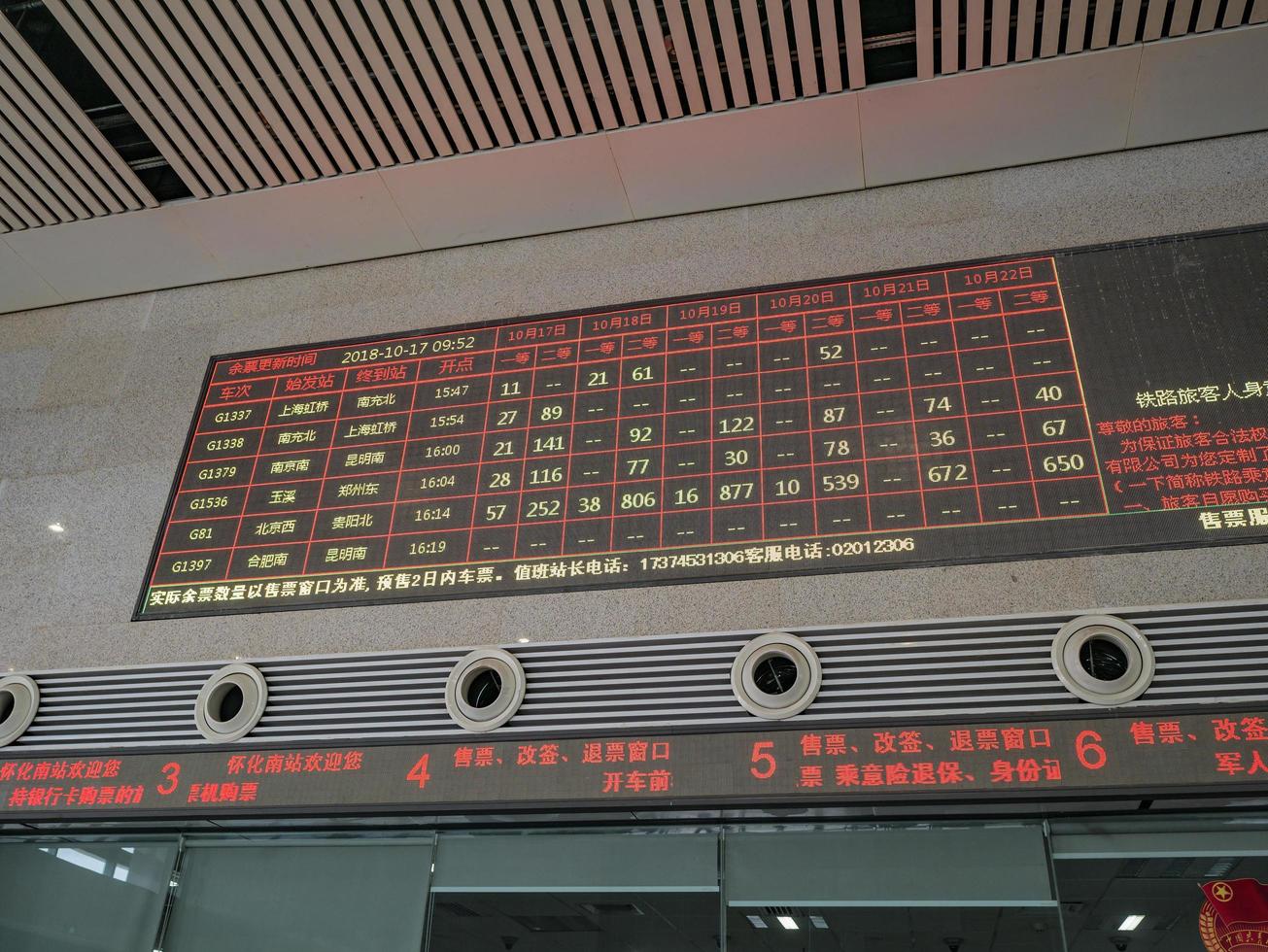 Huaihua.Hunan.China-17 October 2018.Train Time in huaihua south railway station in hunan province China.huaihua south railway station The hi Speed Train in Hunan province. photo