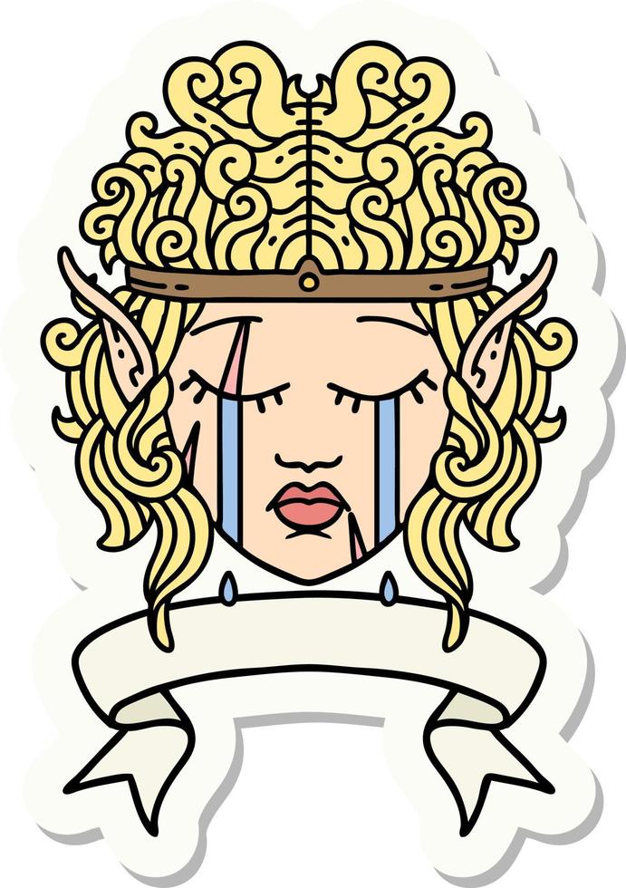 crying elf barbarian character face with banner sticker vector