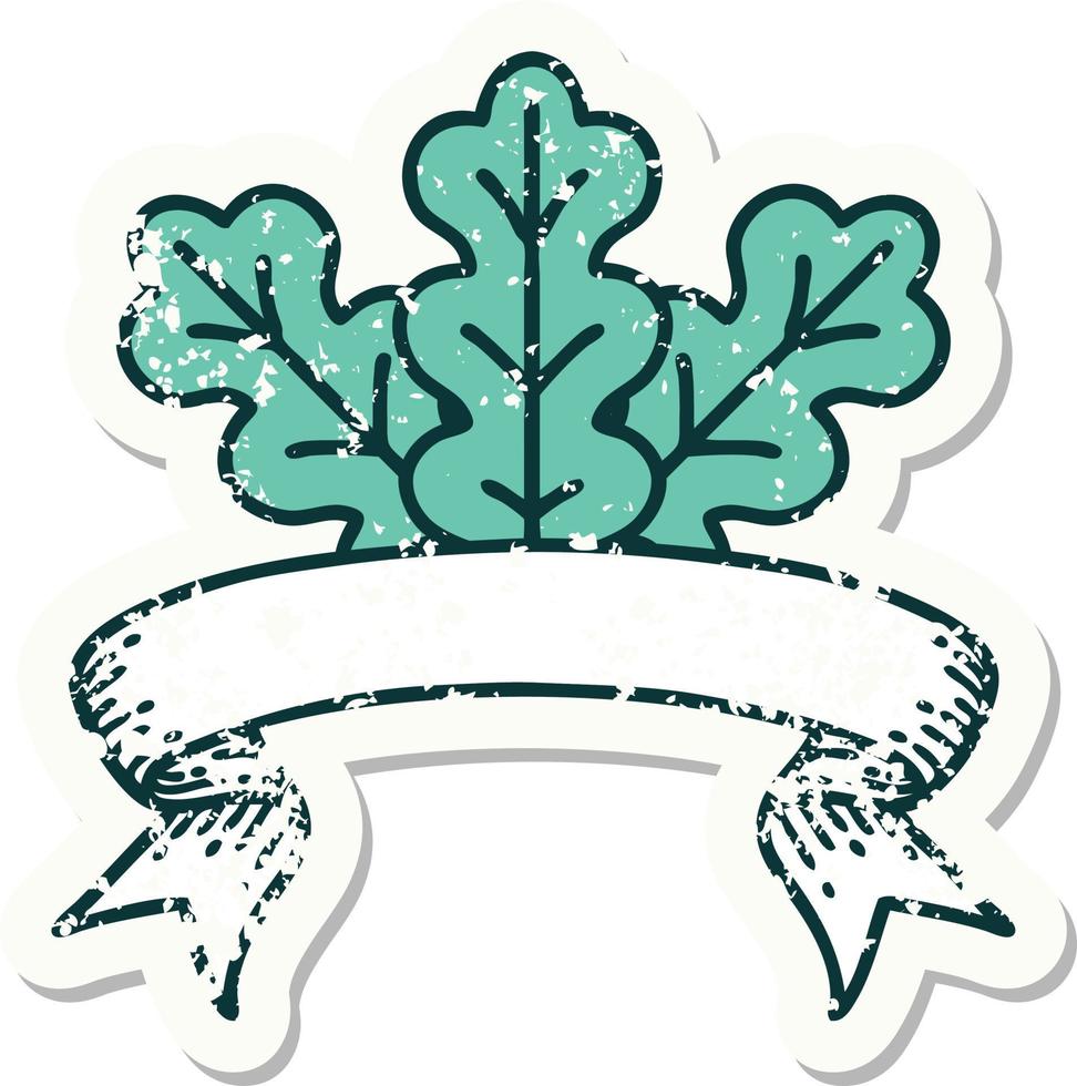 grunge sticker with banner of a leaf vector