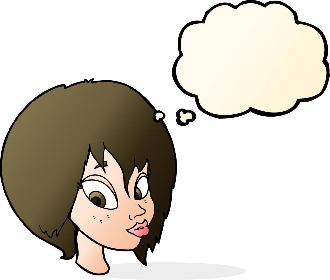 cartoon pretty female face pouting with thought bubble vector