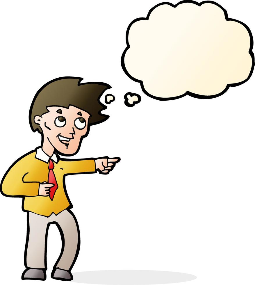 cartoon funny office man pointing with thought bubble vector