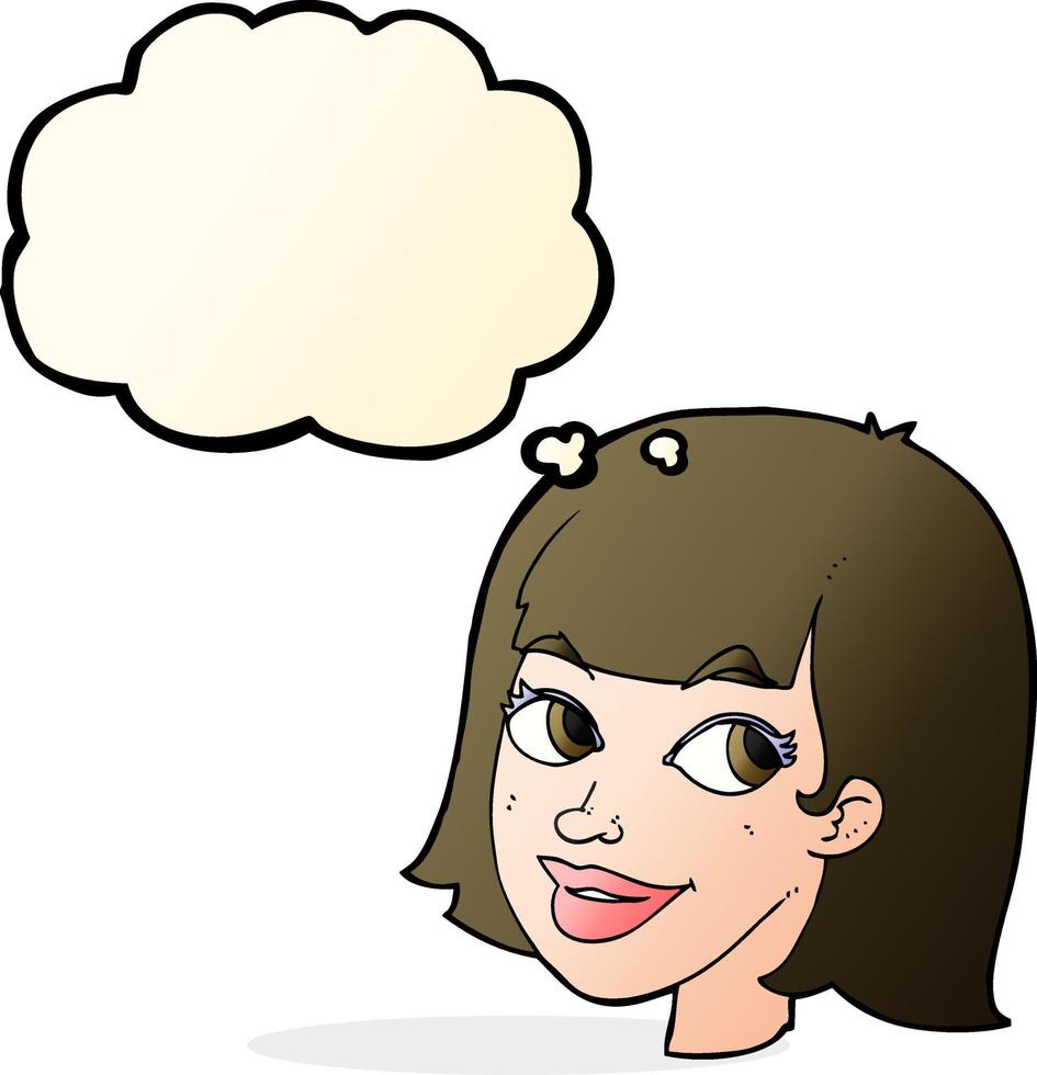 cartoon happy female face with thought bubble vector