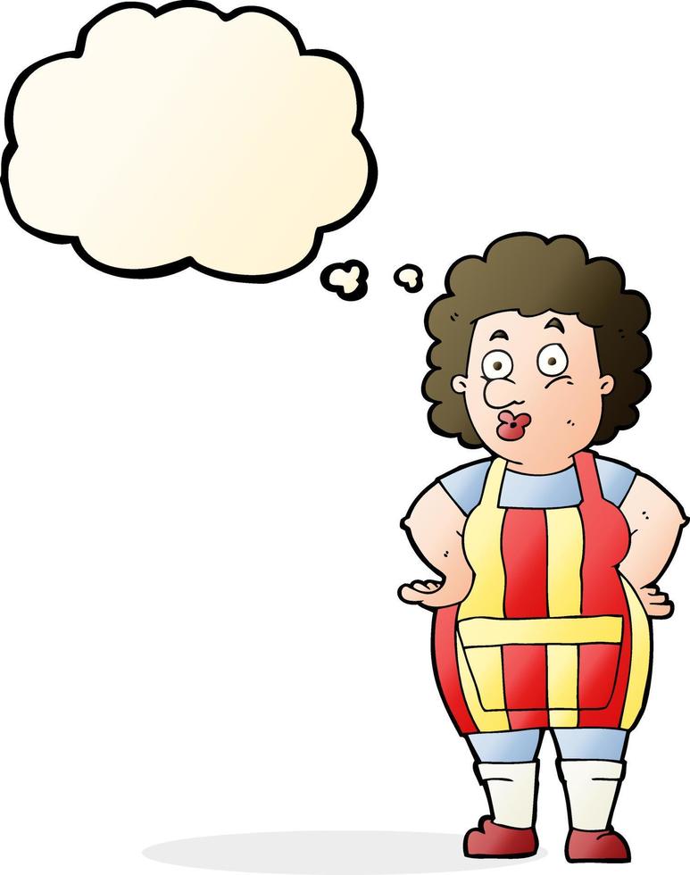 cartoon woman in kitchen apron with thought bubble vector