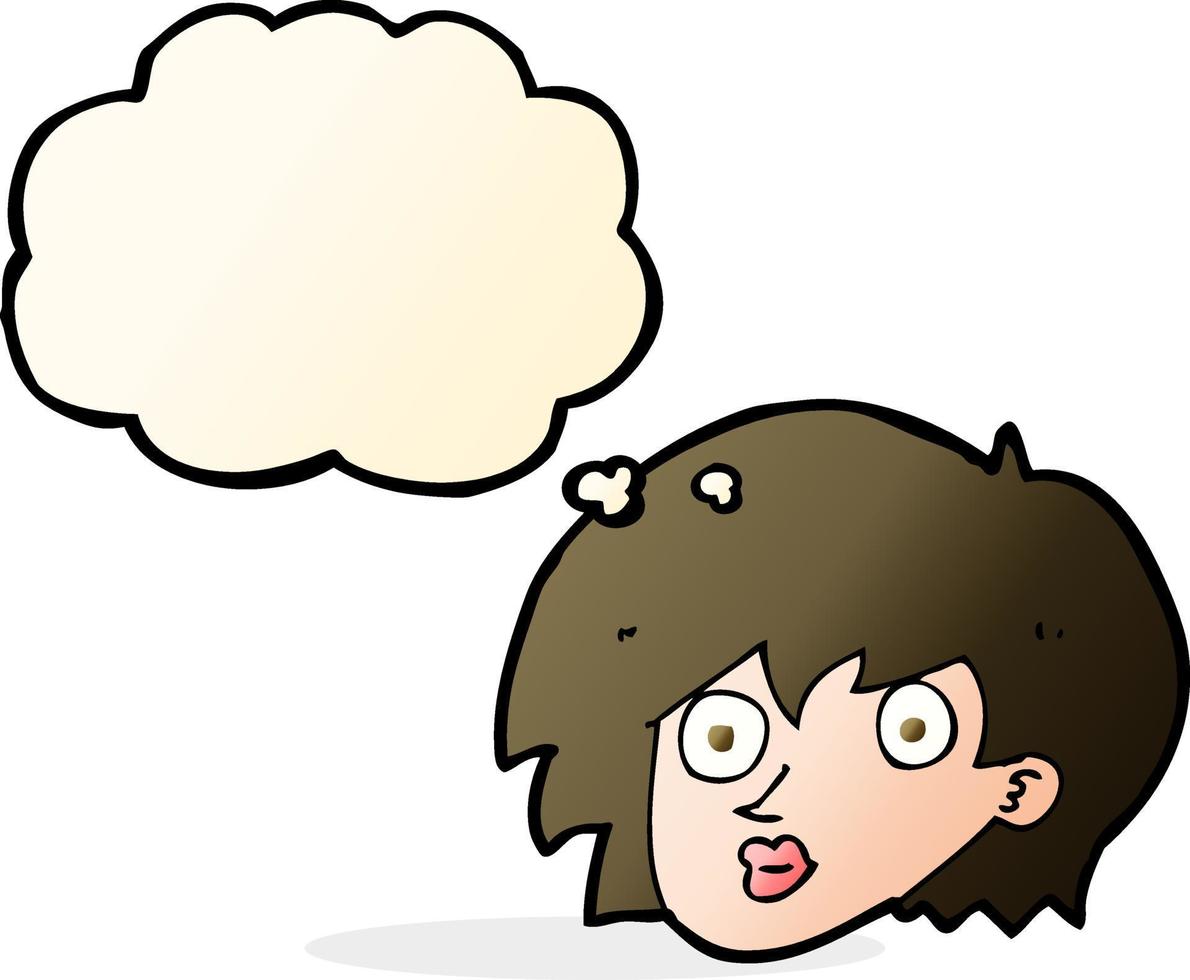 cartoon surprised female face with thought bubble vector